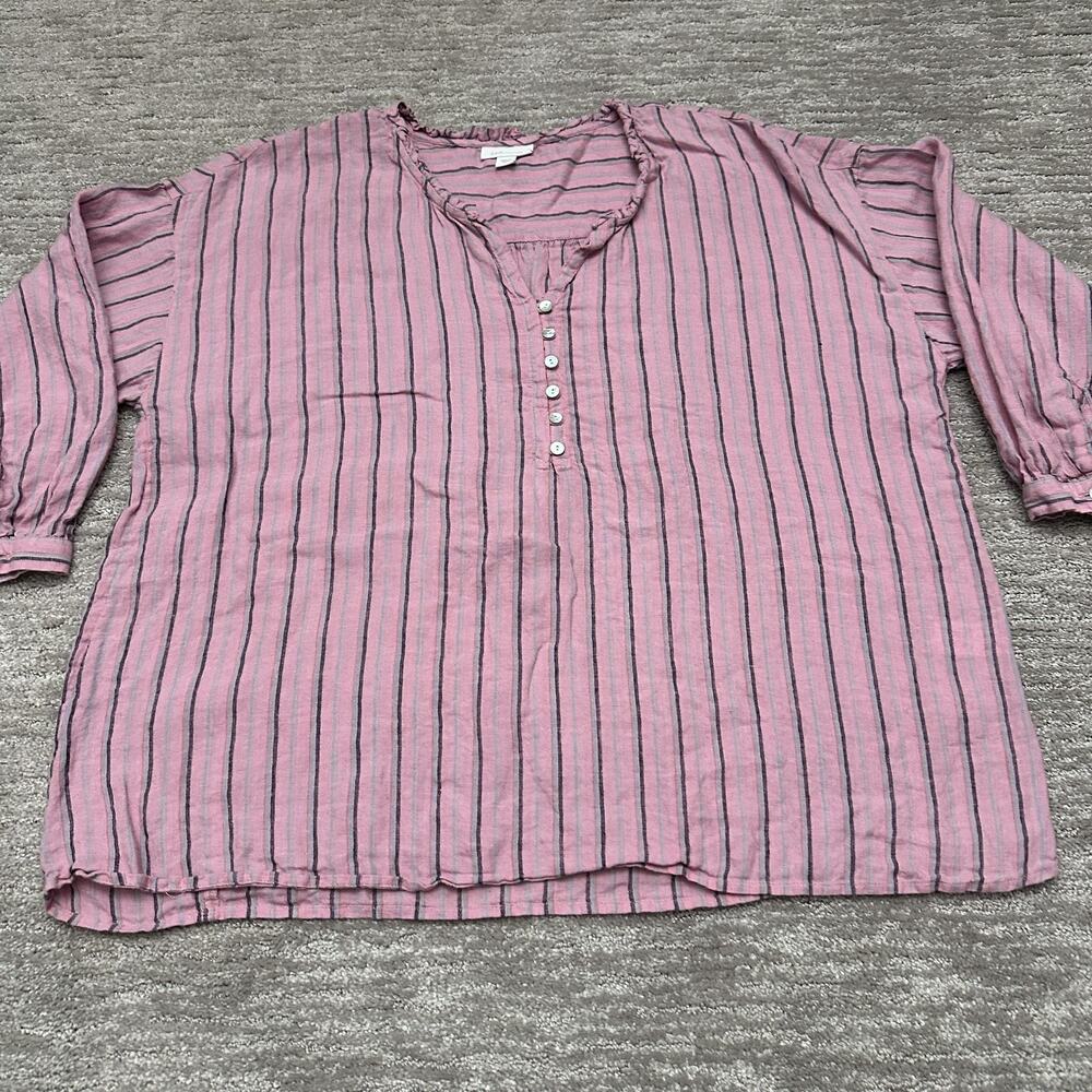 J Jill Love Linen Shirt Womens Large Pink Stripe 100% Linen Tunic Top Boho - Picture 4 of 13